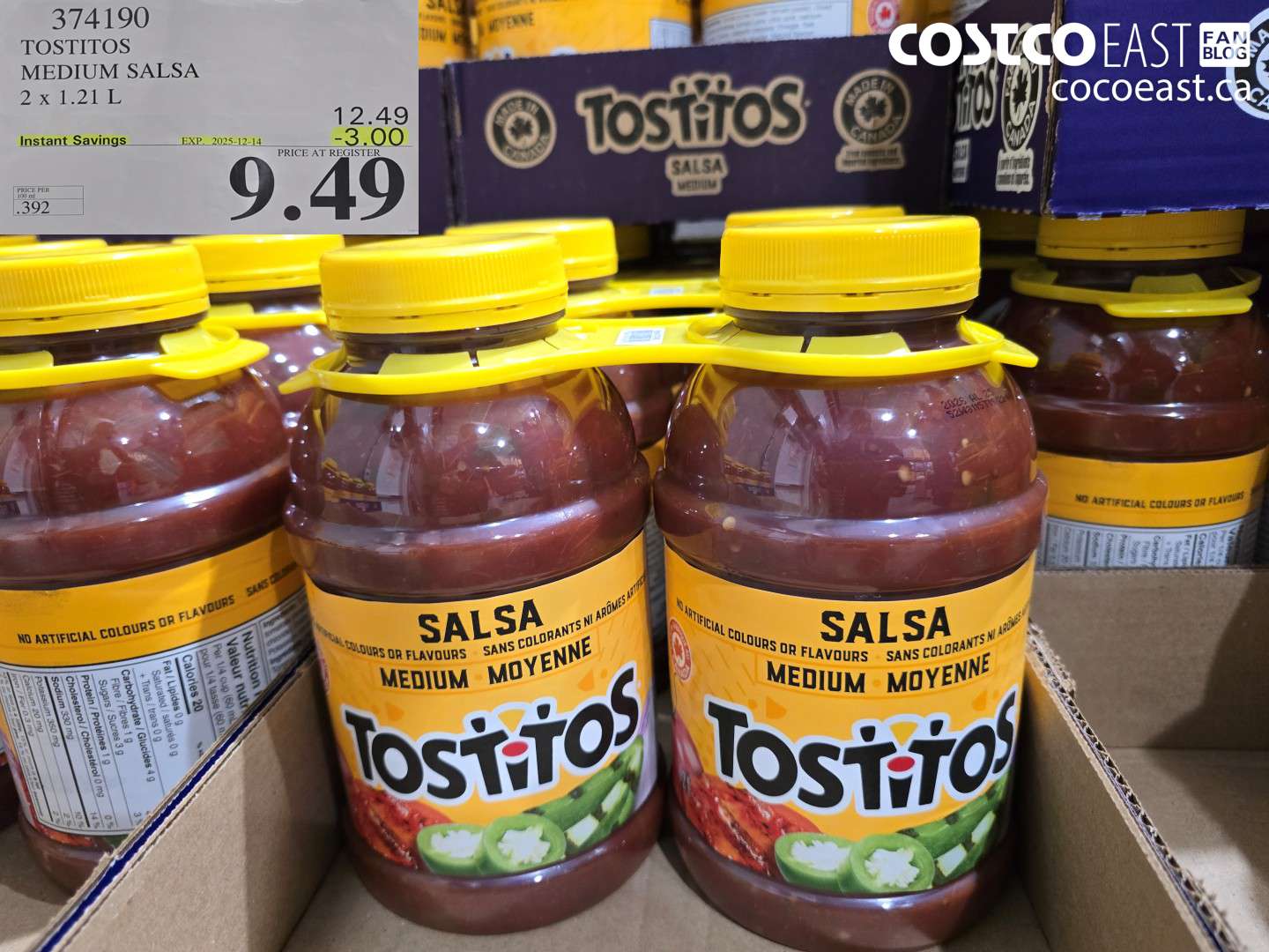 374190 TOSTITOS MEDIUM SALSA 2 X 1.21 L ($3.00 INSTANT SAVINGS EXPIRES ON 2025-12-14) $9.49