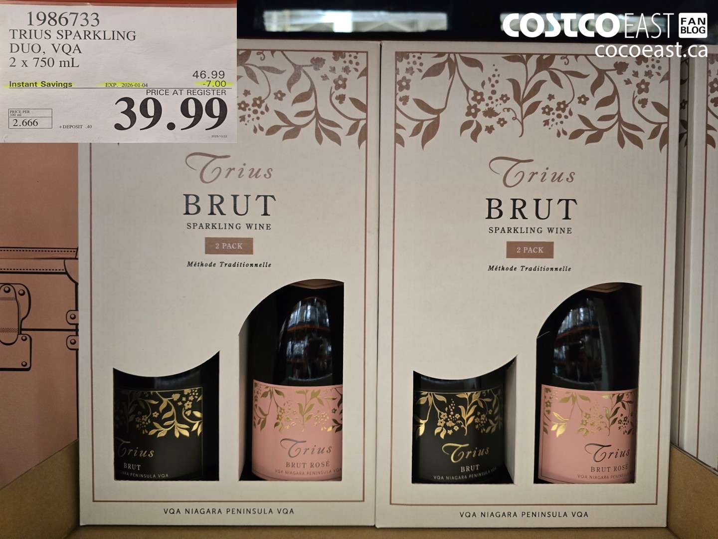 1986733 TRIUS SPARKLING DUO, VQA 2 X 750 ML ($7.00 INSTANT SAVINGS EXPIRES ON 2026-01-04) $39.99
