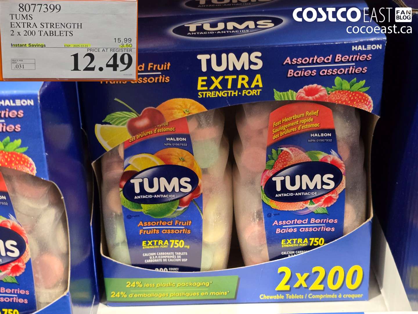 8077399 TUMS EXTRA STRENGTH 2x 200 TABLETS ($3.50 INSTANT SAVINGS EXPIRES ON 2025-12-21) $12.49