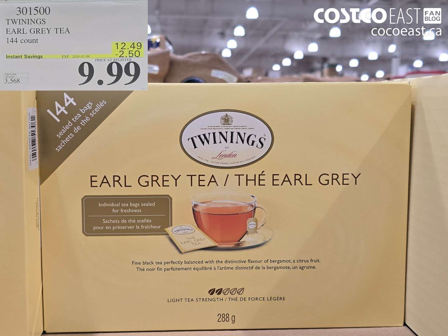 301500 TWININGS EARL GREY TEA 144 count ($2.50 INSTANT SAVINGS EXPIRES ON 2026-01-05) $9.99