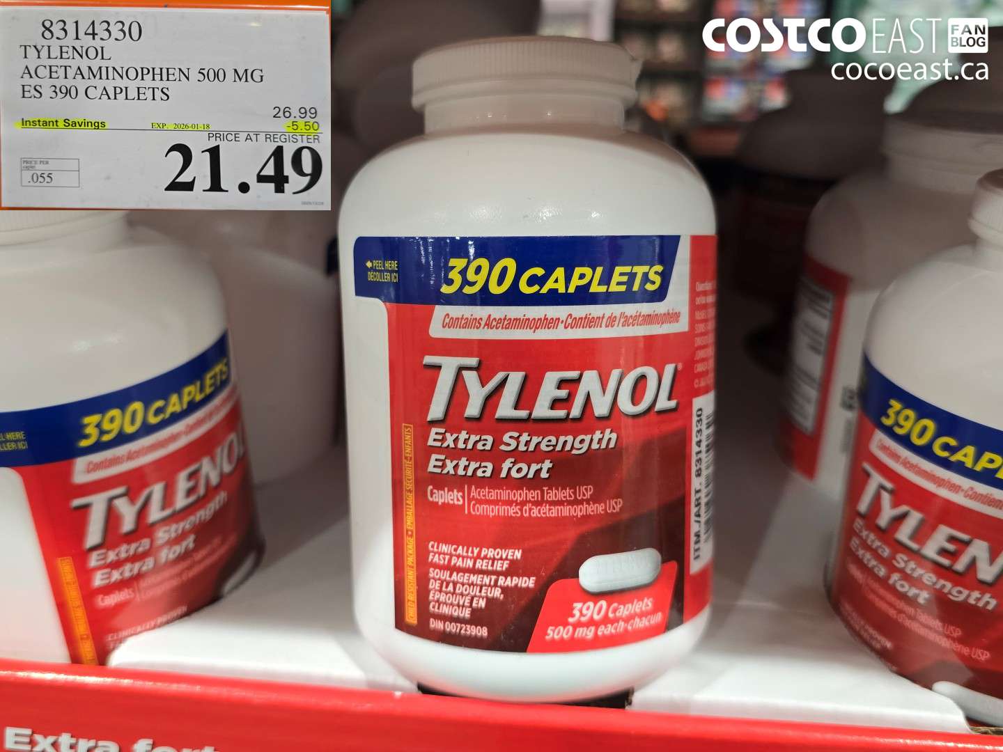 8314330 TYLENOL ACETAMINOPHEN 500MG ES 390 CAPLETS ($5.50 INSTANT SAVINGS EXPIRES ON 2026-01-18) $21.49