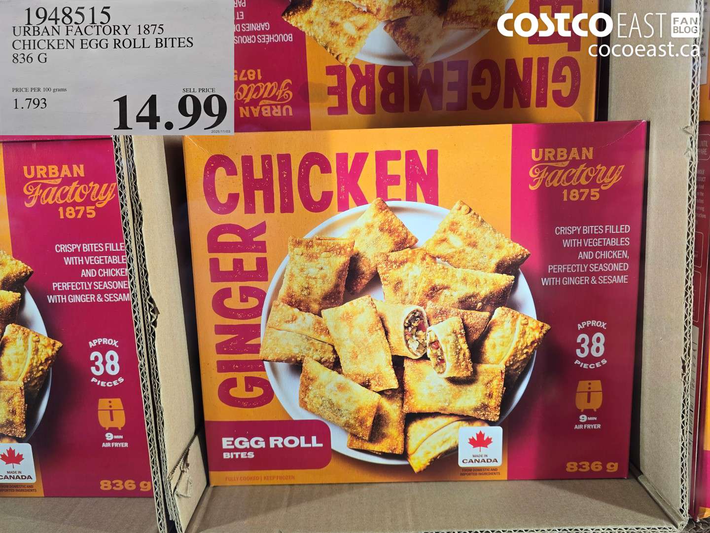 1948515 URBAN FACTORY 1875 CHICKEN EGG ROLL BITES 836 G $14.99