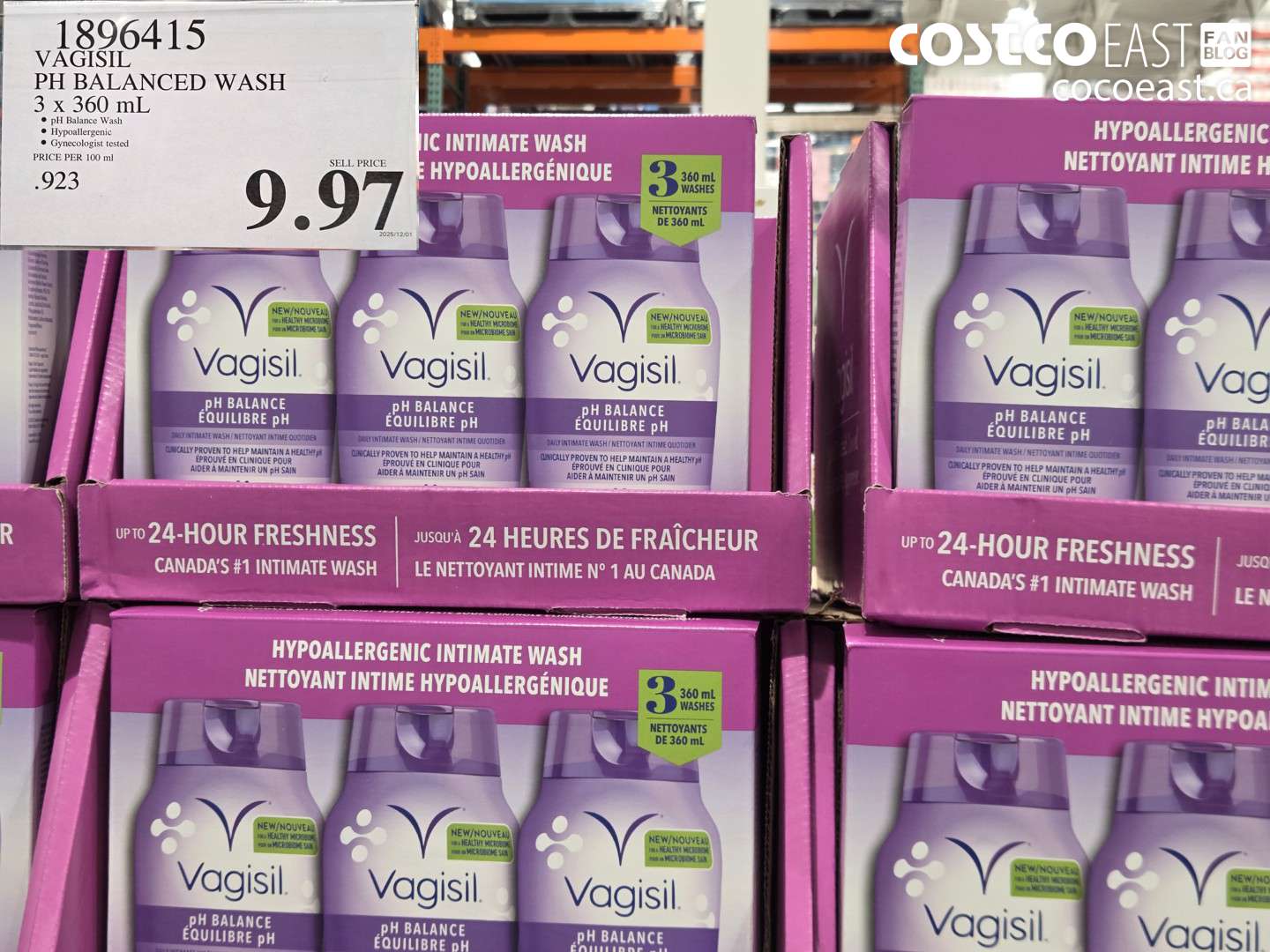 1896415 VAGISIL PH BALANCED WASH 3 x 360 mL $9.97