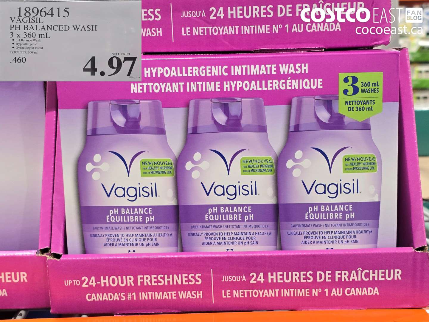 1896415 VAGISIL PH BALANCED WASH 3 x 360 mL $4.97
