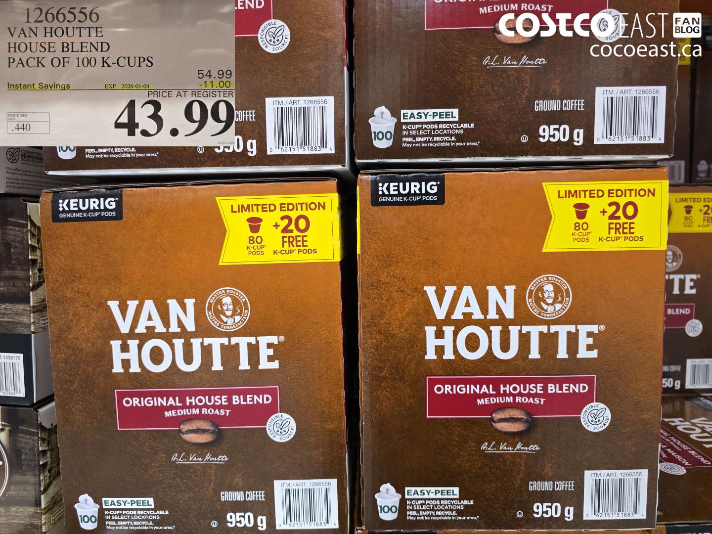 1266556 VAN HOUTTE HOUSE BLEND PACK OF 100 K-CUPS 2026-01-104 ($11.00 INSTANT SAVINGS) $43.99