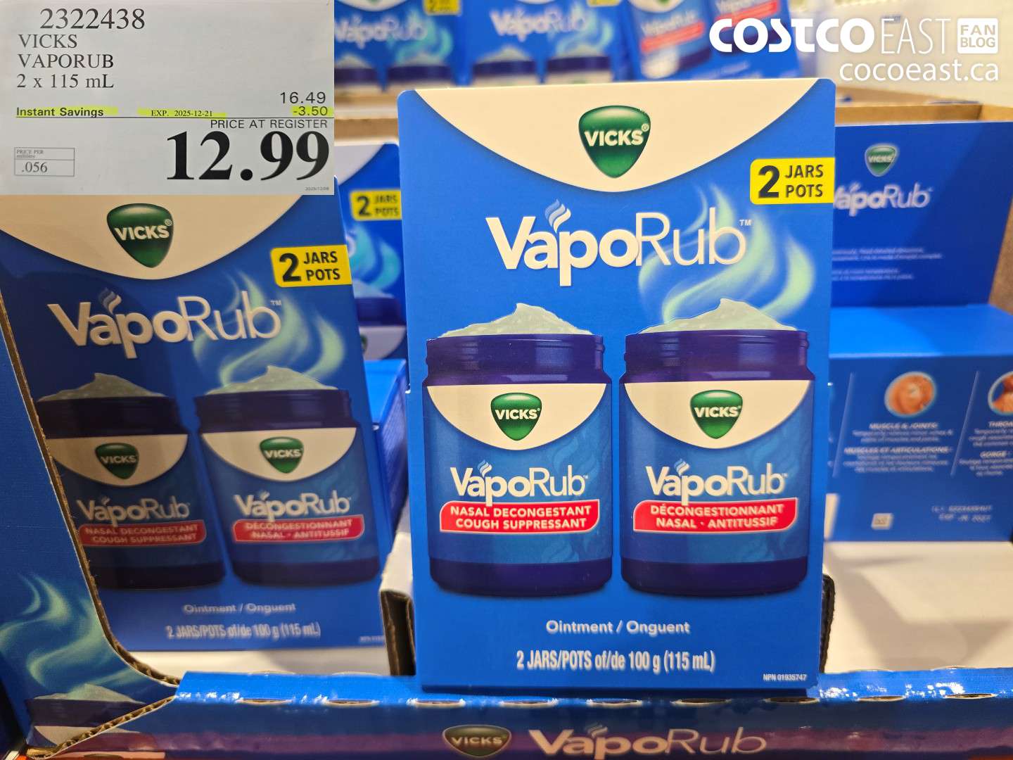 2322438 VICKS VAPORUB 2 X 115 ml ($3.00 INSTANT SAVINGS EXPIRES ON 2023-12-21) $12.99