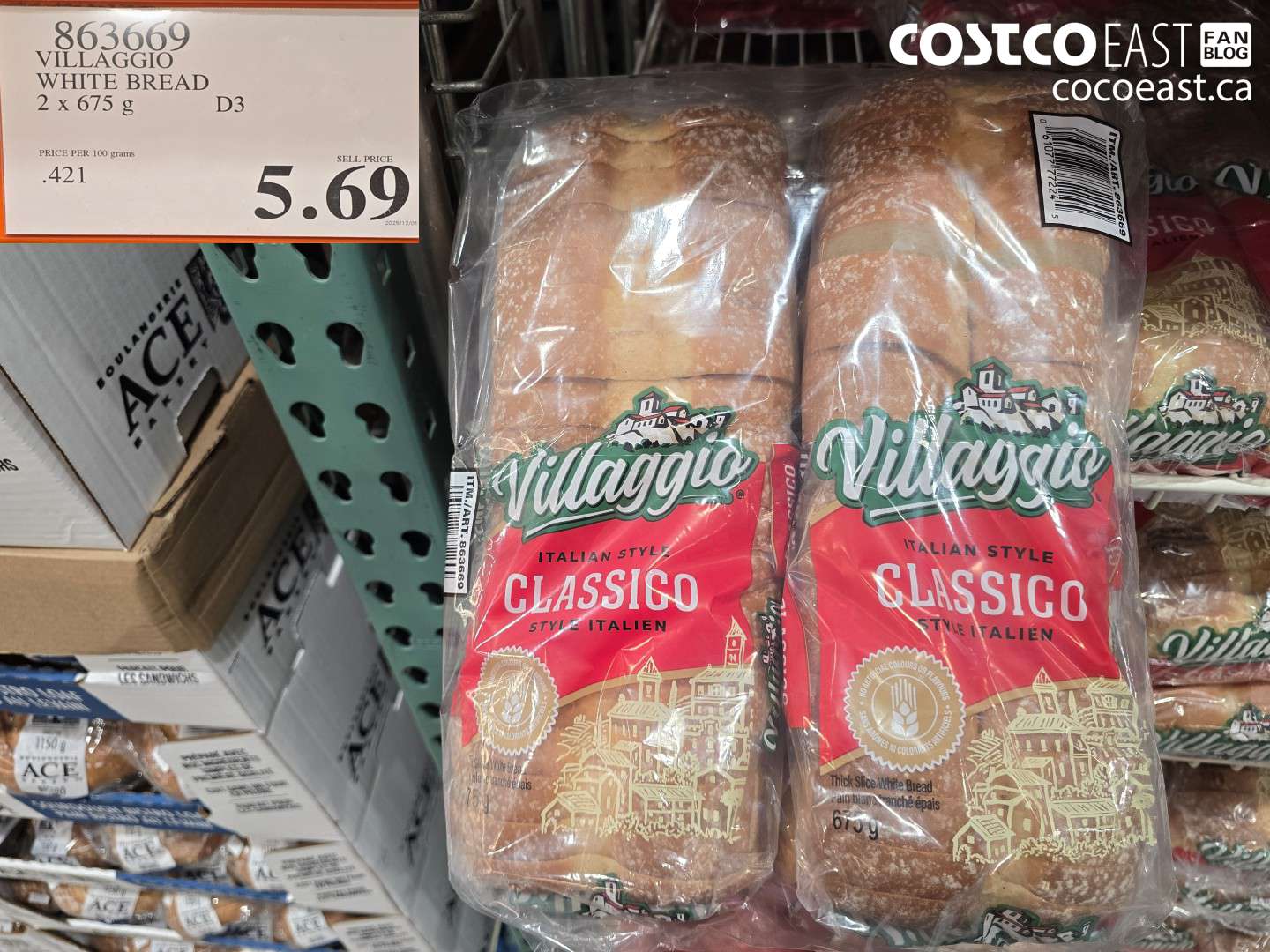 863669 VILLAGGIO WHITE BREAD 2 X 675G $5.69