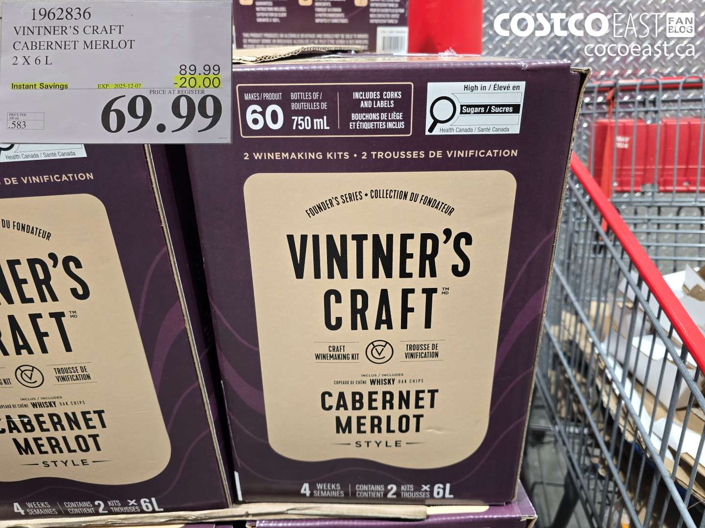 1962836 VINTNER'S CRAFT CABERNET MERLOT 2 X 6 L ($20.00 INSTANT SAVINGS EXPIRES ON 2025-12-07) $69.99