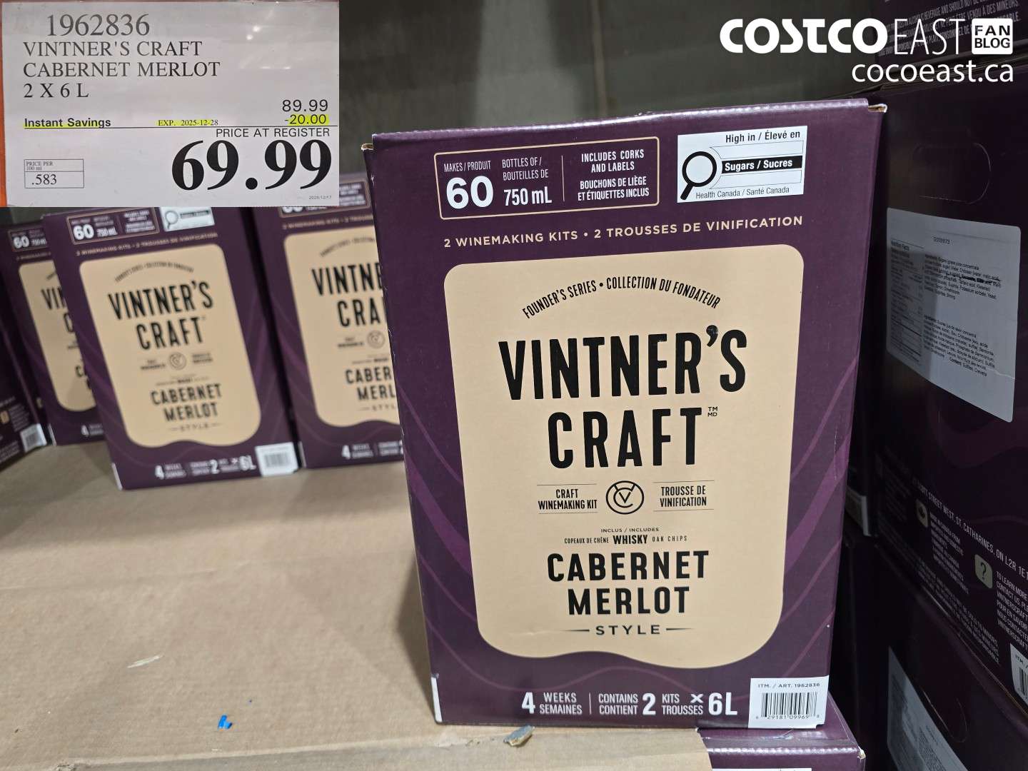 1962836 VINTNER'S CRAFT CABERNET MERLOT 2 X 6 L ($20.00 INSTANT SAVINGS EXPIRES ON 2025-12-28) $69.99