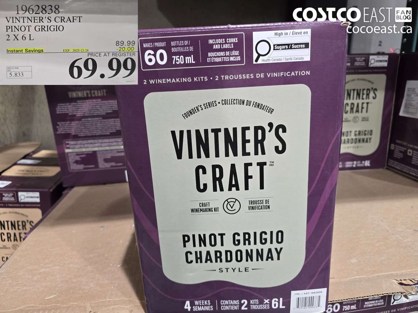 1962838 VINTNER'S CRAFT PINOT GRIGIO 2 X 6 L ($20.00 INSTANT SAVINGS EXPIRES ON 2025-12-28) $69.99
