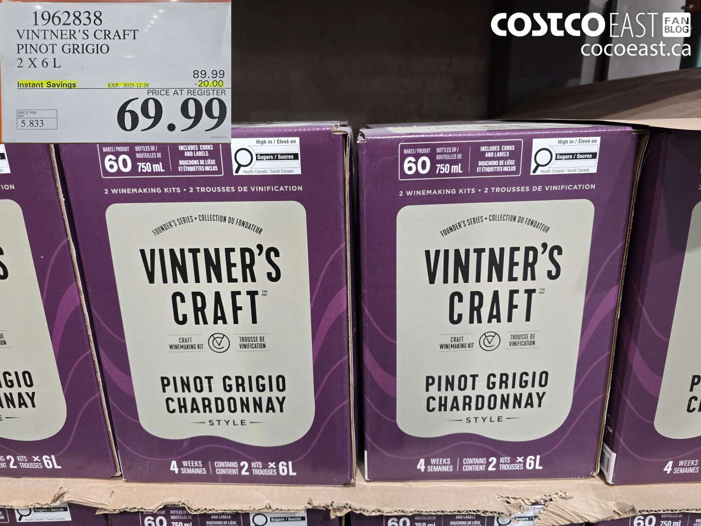 1962838 VINTNER'S CRAFT PINOT GRIGIO 2 X 6 L ($20.00 INSTANT SAVINGS EXPIRES ON 2025-12-28) $69.99