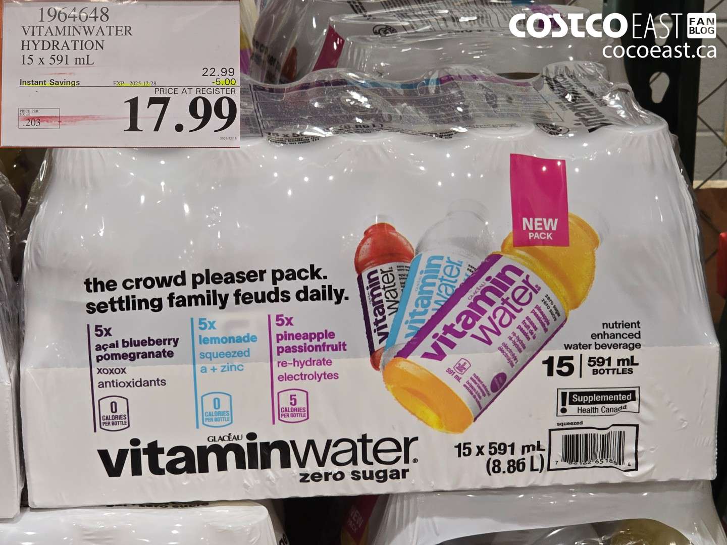 1964648 VITAMINWATER ZERO SUGAR VARIETY 15 x 591 mL ($5.00 INSTANT SAVINGS EXPIRES ON 2025-12-28) $17.99