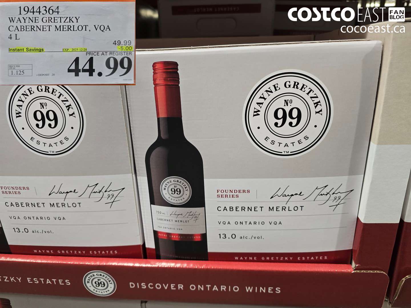 1944364 WAYNE GRETZKY CABERNET MERLOT, VQA 4L ($5.00 INSTANT SAVINGS EXPIRES ON 2025-12-28) $44.99