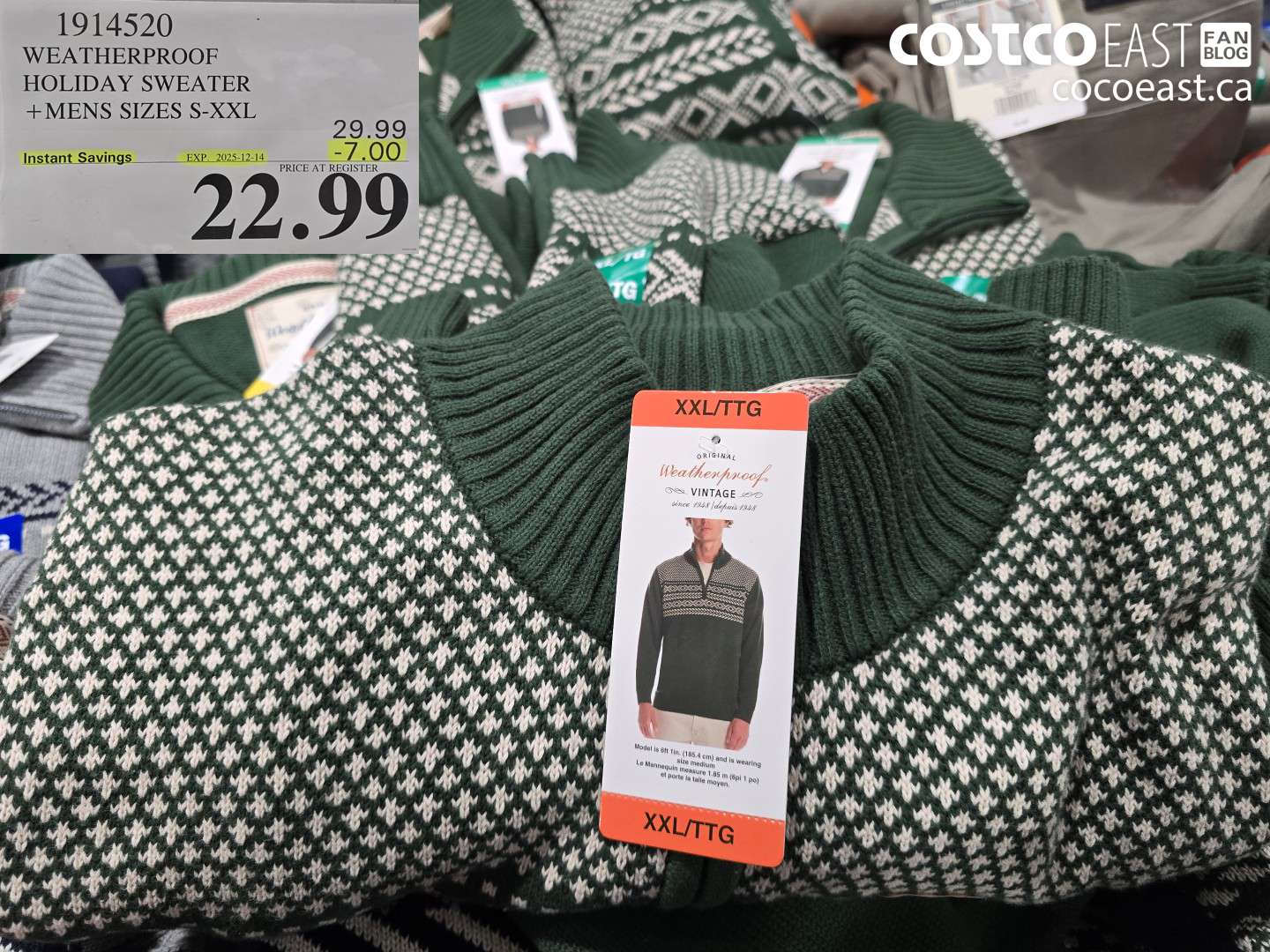 1914520 WEATHERPROOF HOLIDAY SWEATER + MENS SIZES S-XXL ($7.00 INSTANT SAVINGS EXPIRES ON 2025-12-14) $22.99