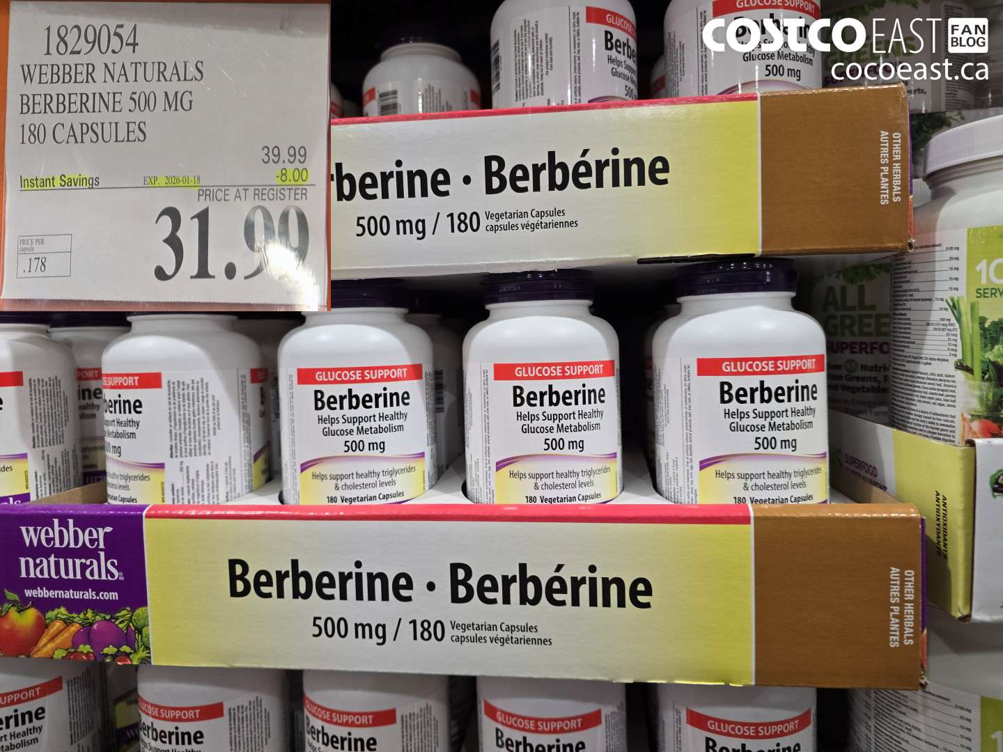 1829054 WEBBER NATURALS BERBERINE 500 MG 180 CAPSULES ($8.00 INSTANT SAVINGS EXPIRES ON 2026-01-18) $31.99