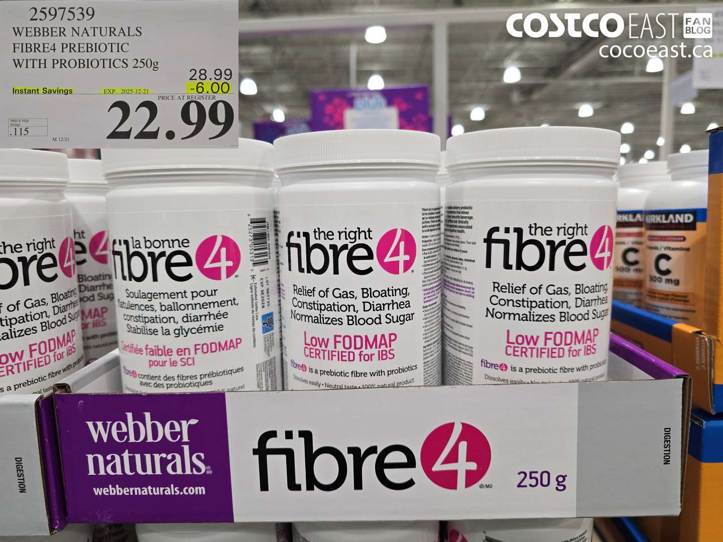 2597539 WEBBER NATURALS FIBRE4 PREBIOTIC WITH PROBIOTICS 250 G ($6.00 INSTANT SAVINGS EXPIRES ON 2025-12-21) $22.99