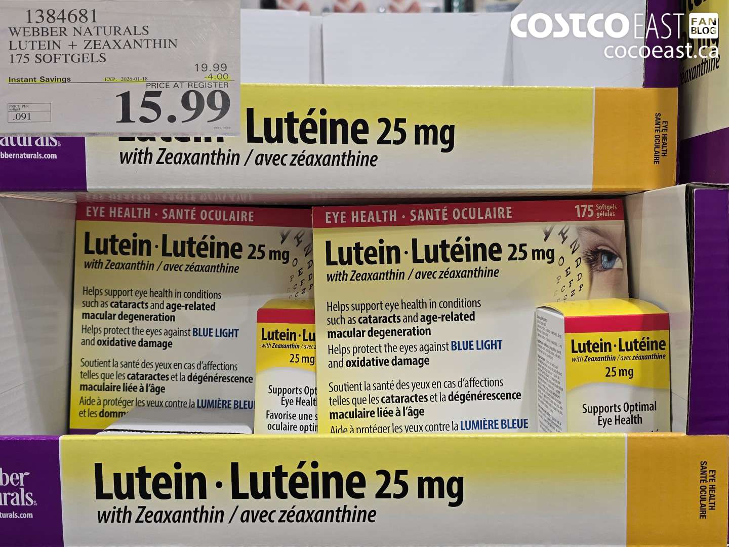 1384681 WEBBER NATURALS LUTEIN + ZEAXANTHIN 175 SOFTGELS ($4.00 INSTANT SAVINGS EXPIRES ON 2026-01-18) $15.99