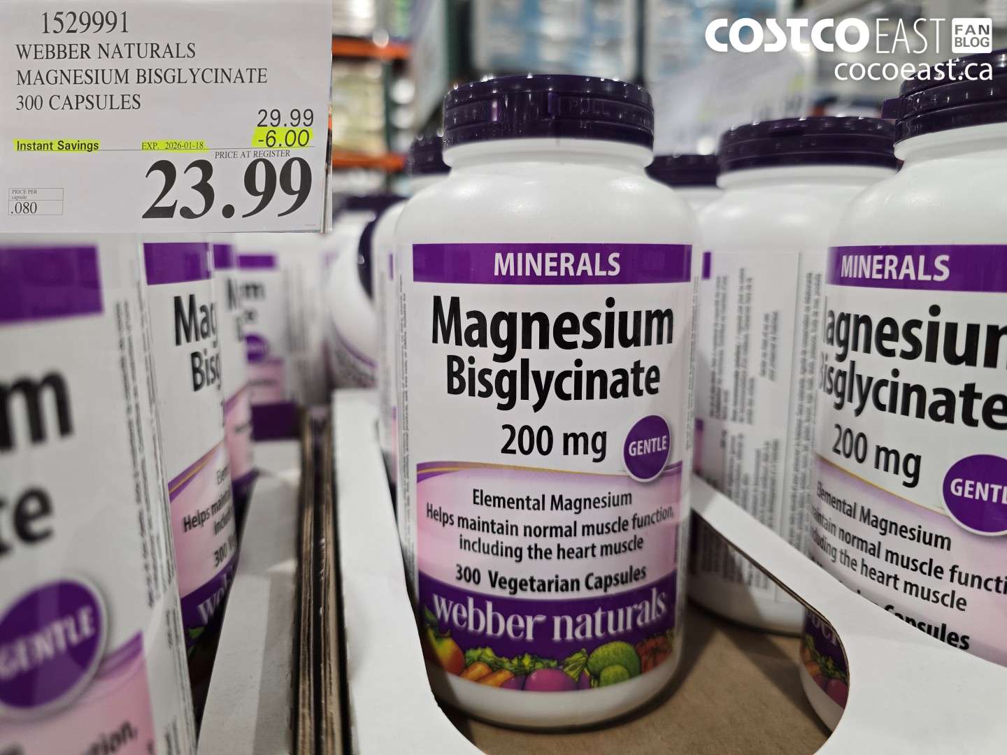 1529991 WEBBER NATURALS MAGNESIUM BISGLYCINATE 300 CAPSULES ($6.00 INSTANT SAVINGS EXPIRES ON 2026-01-18) $23.99