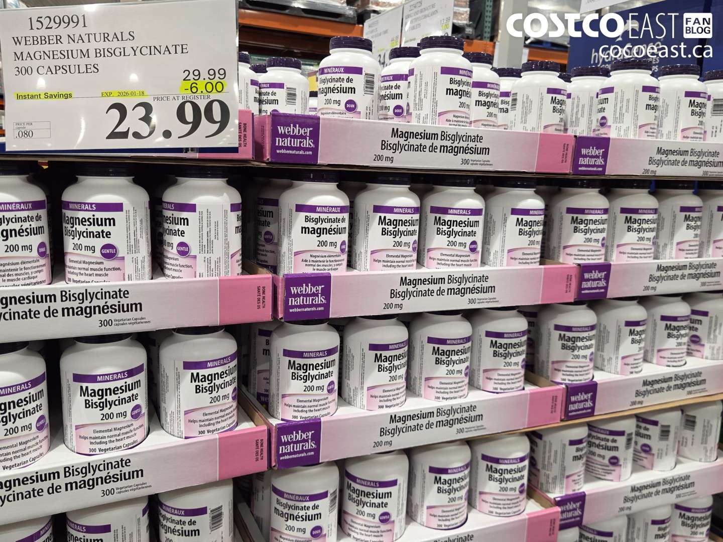 1529991 WEBBER NATURALS MAGNESIUM BISGLYCINATE 300 CAPSULES ($6.00 INSTANT SAVINGS EXPIRES ON 2026-01-18) $23.99