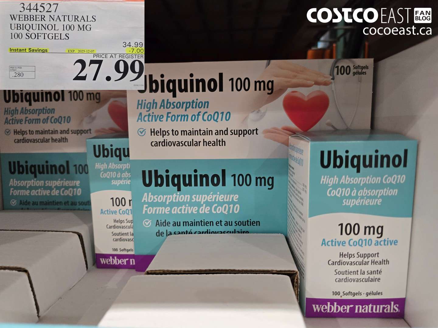 344527 WEBBER NATURALS UBIQUINOL 100 MG 100 SOFTGELS ($7.00 INSTANT SAVINGS EXPIRES ON 2025-12-07) $27.99