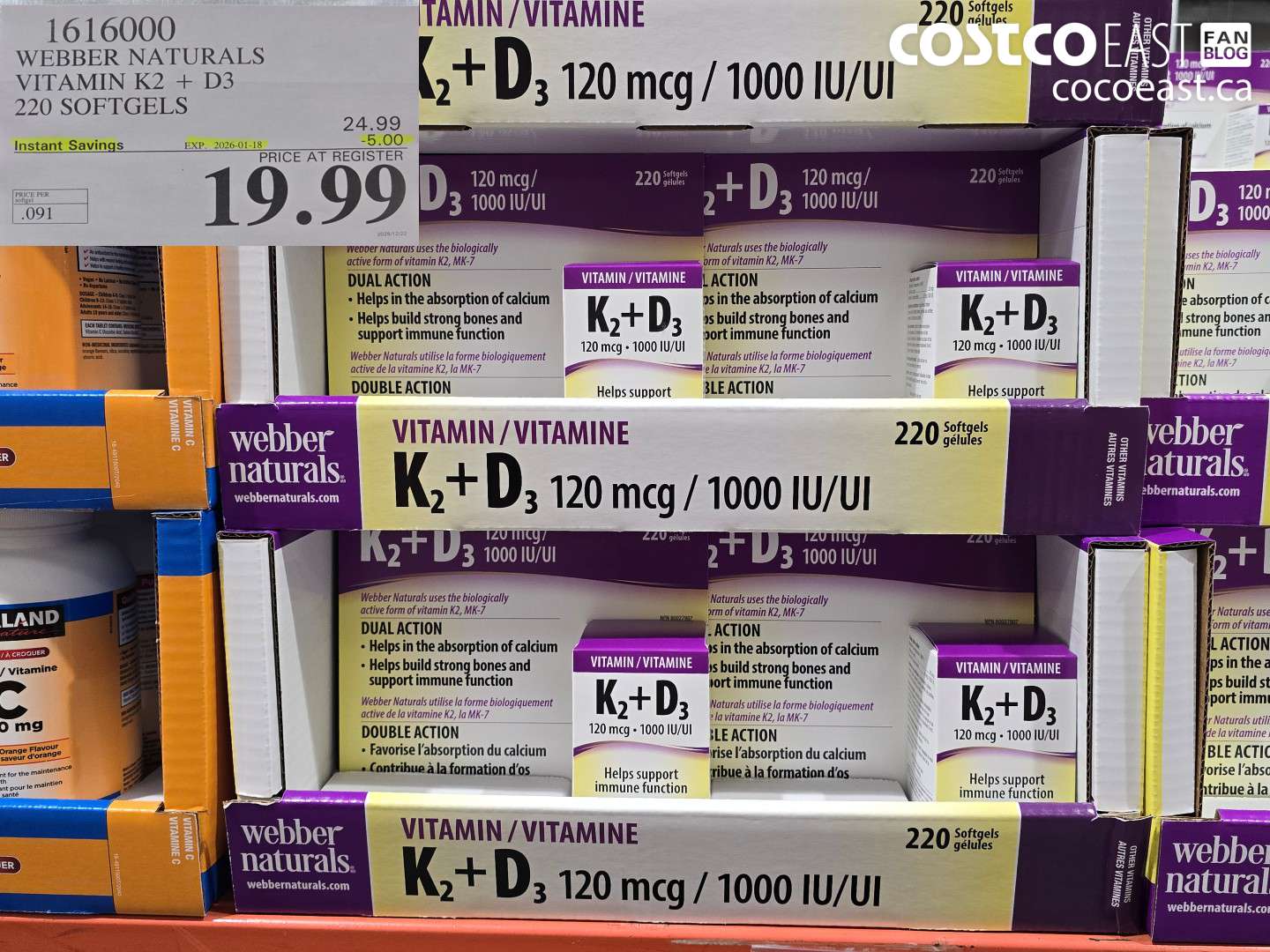 1616000 WEBBER NATURALS VITAMIN K2+D3 220 SOFTGELS ($5.00 INSTANT SAVINGS EXPIRES ON 2026-01-18) $19.99