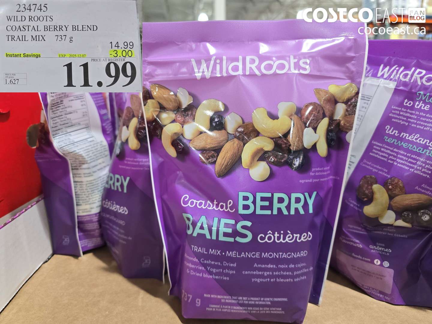 234745 WILD ROOTS COASTAL BERRY TRAIL MIX 737 G ($3.00 INSTANT SAVINGS EXPIRES ON 2025-12-07) $11.99
