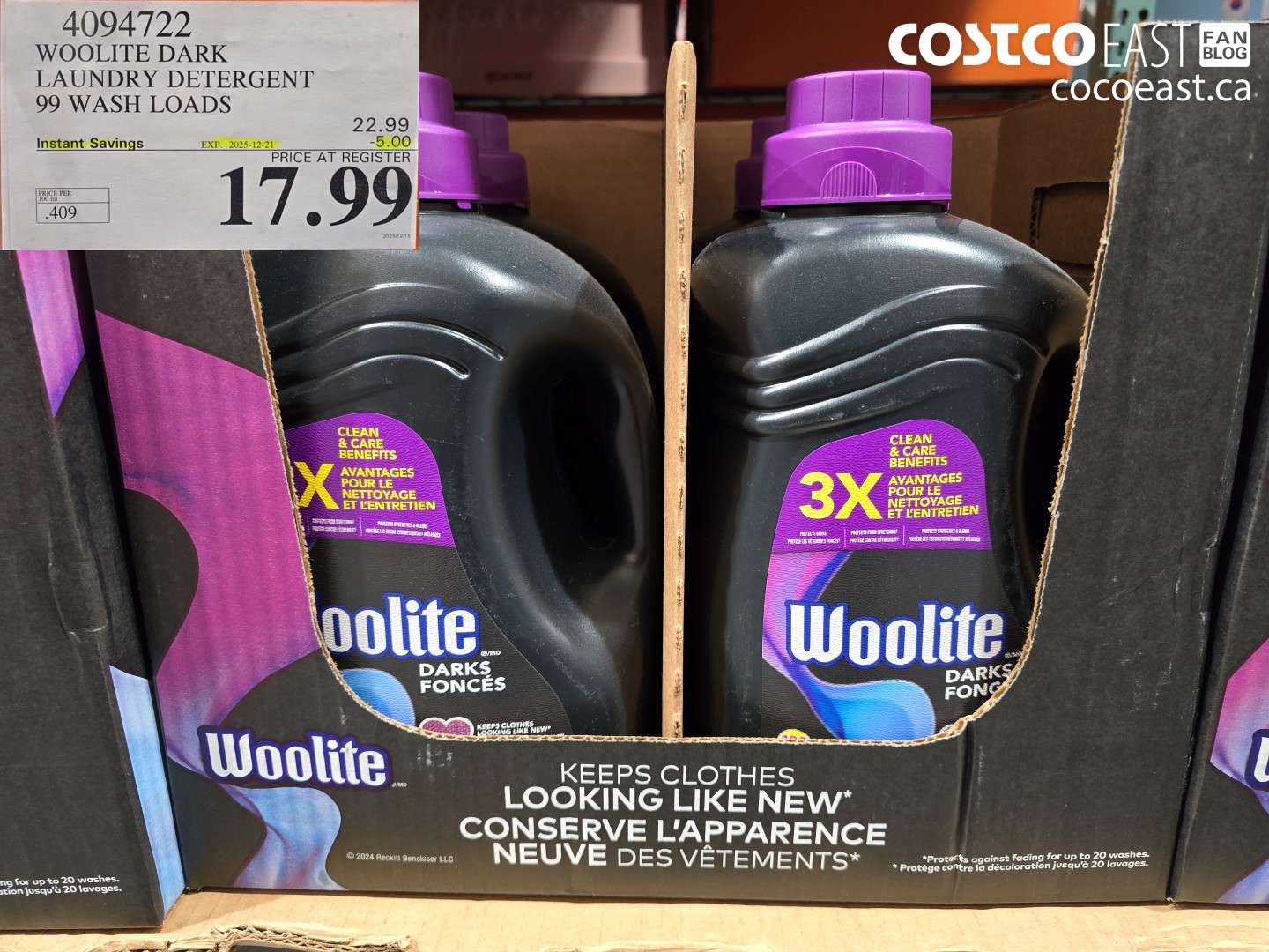 4094722 WOOLITE DARK LAUNDRY DETERGENT 99 wash loads ($5.00 INSTANT SAVINGS EXPIRES ON 2025-12-21) $17.99