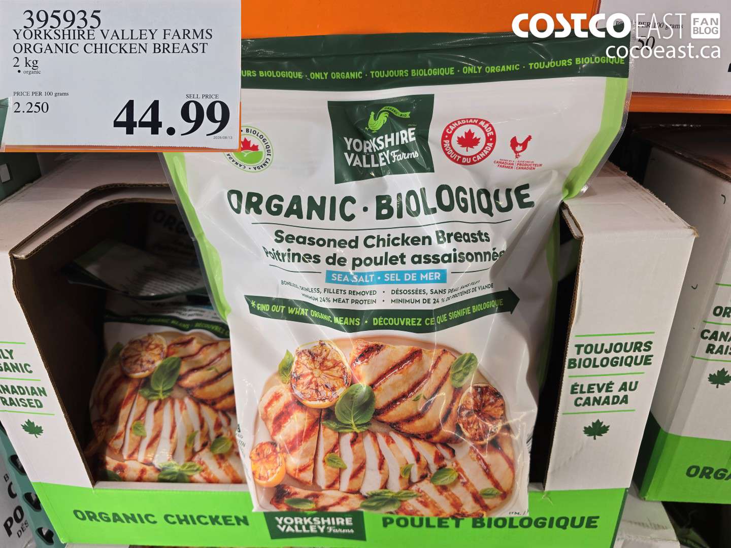 395935 YORKSHIRE VALLEY FARMS ORGANIC CHICKEN BREAST 2 kg $44.99