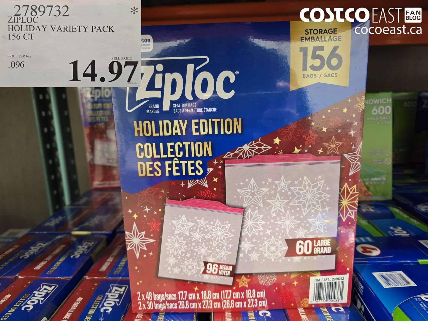 2789732 ZIPLOC HOLIDAY VARIETY PACK 156 CT $14.97