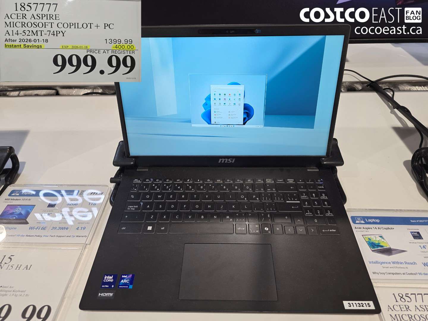 1857777 ACER ASPIRE MICROSOFT COPILOT + PC A14-52MT-74PY ($400.00 INSTANT SAVINGS EXPIRES ON 2026-01-18) $999.99