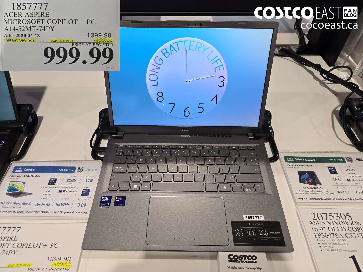 1857777 ACER ASPIRE MICROSOFT COPILOT + PC A14-52MT-74PY ($400.00 INSTANT SAVINGS EXPIRES ON 2026-01-18) $999.99