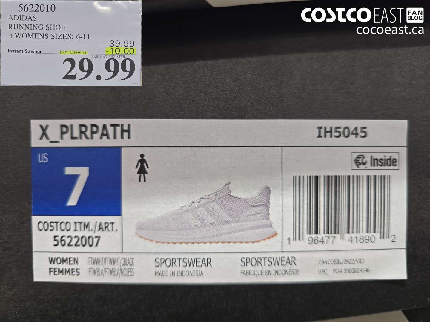5622010 ADIDAS RUNNING SHOE +WOMENS SIZES: 6-11 ($10.00 INSTANT SAVINGS EXPIRES ON 2026-01-11) $29.99