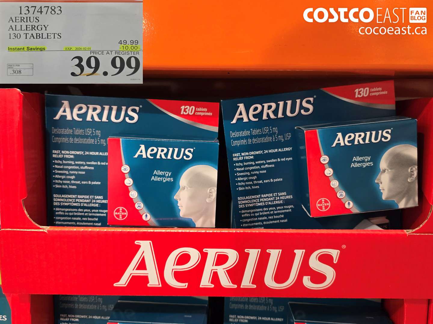 1374783 AERIUS ALLERGY 130 TABLETS ($10.00 INSTANT SAVINGS EXPIRES ON 2026-02-01) $39.99