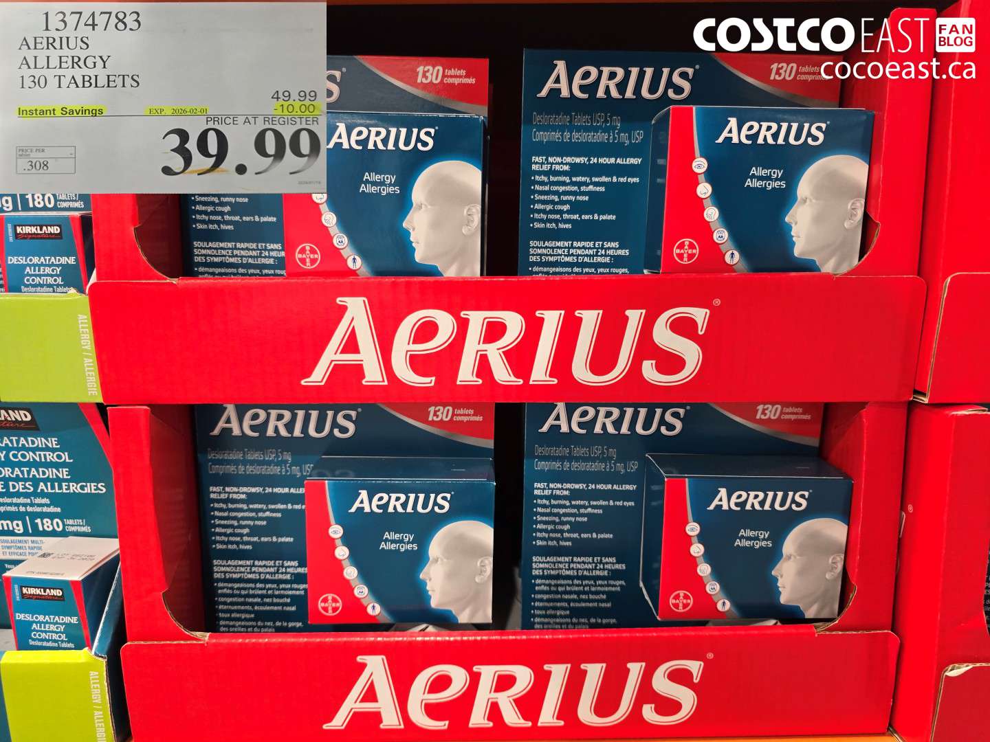 1374783 AERIUS ALLERGY 130 TABLETS ($10.00 INSTANT SAVINGS EXPIRES ON 2026-02-01) $39.99