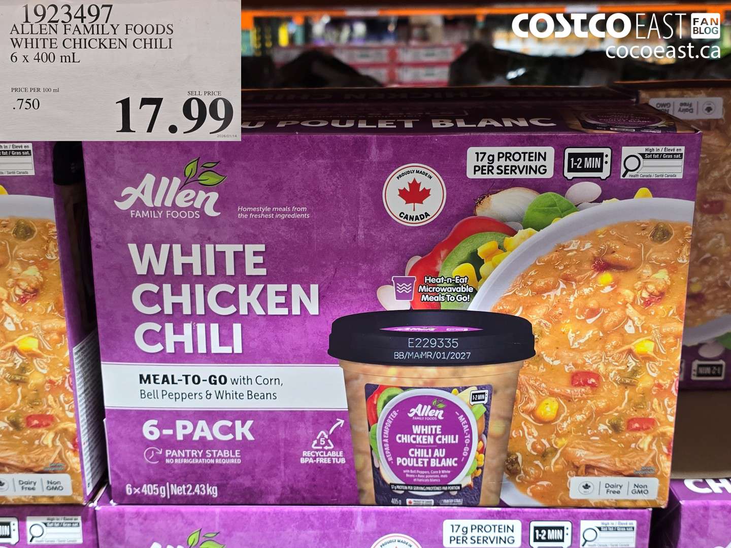 1923497 ALLEN FAMILY FOODS WHITE CHICKEN CHILI 6 x 400 mL $17.99
