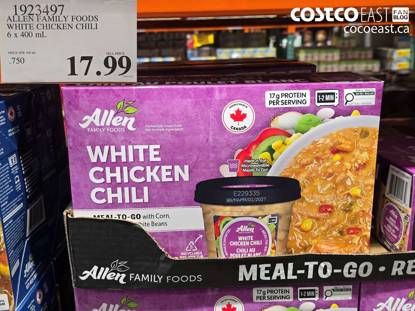 1923497 ALLEN FAMILY FOODS WHITE CHICKEN CHILI 6 x 400 mL $17.99