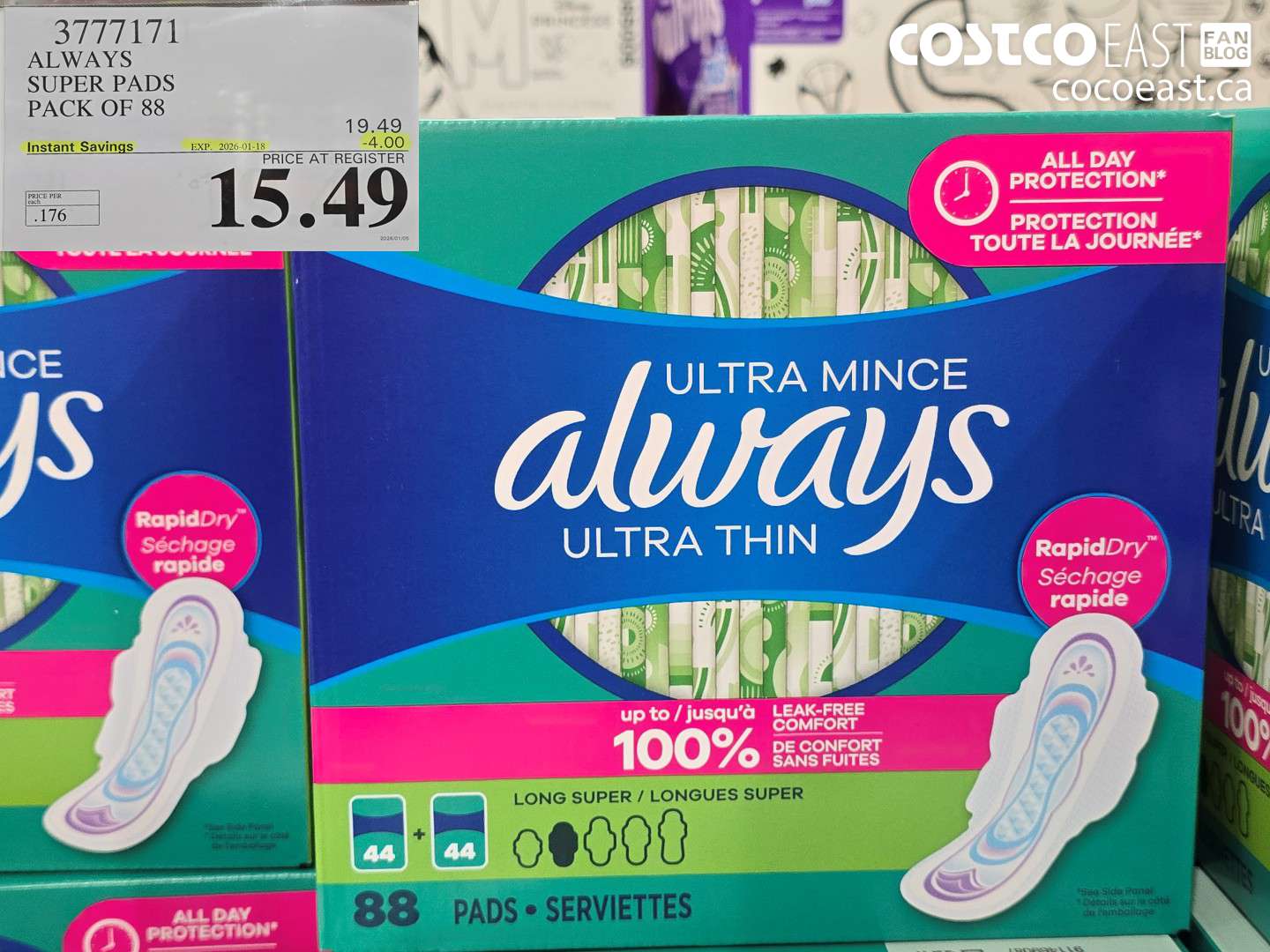 3777171 ALWAYS SUPER PADS PACK OF 88 ($4.00 INSTANT SAVINGS EXPIRES ON 2026-01-18) $15.49