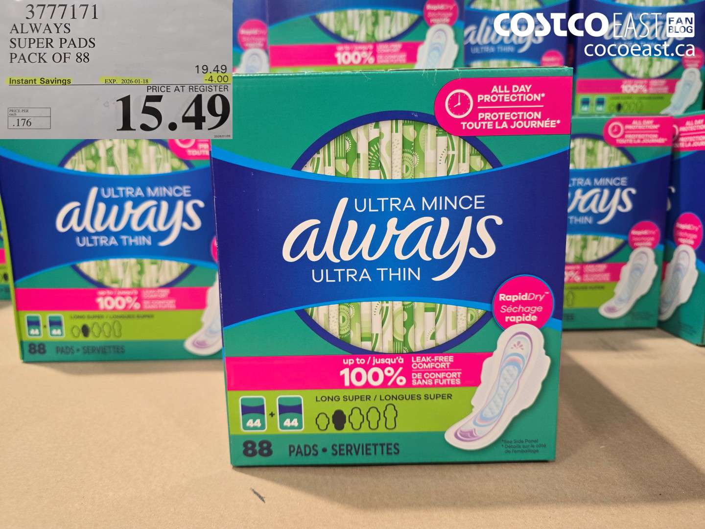3777171 ALWAYS SUPER PADS PACK OF 88 ($4.00 INSTANT SAVINGS EXPIRES ON 2026-01-18) $15.49
