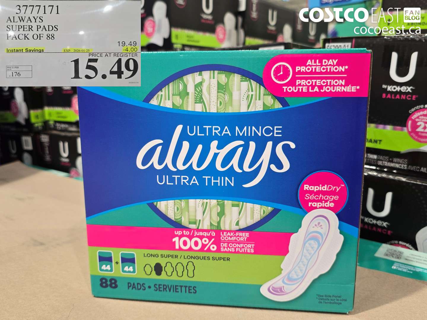 3777171 ALWAYS SUPER PADS PACK OF 88 ($4.00 INSTANT SAVINGS EXPIRES ON 2026-01-25) $15.49