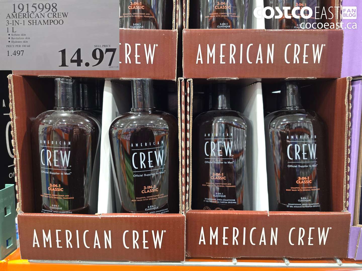 1915998 AMERICAN CREW 3-IN-1 SHAMPOO 1 L $14.97