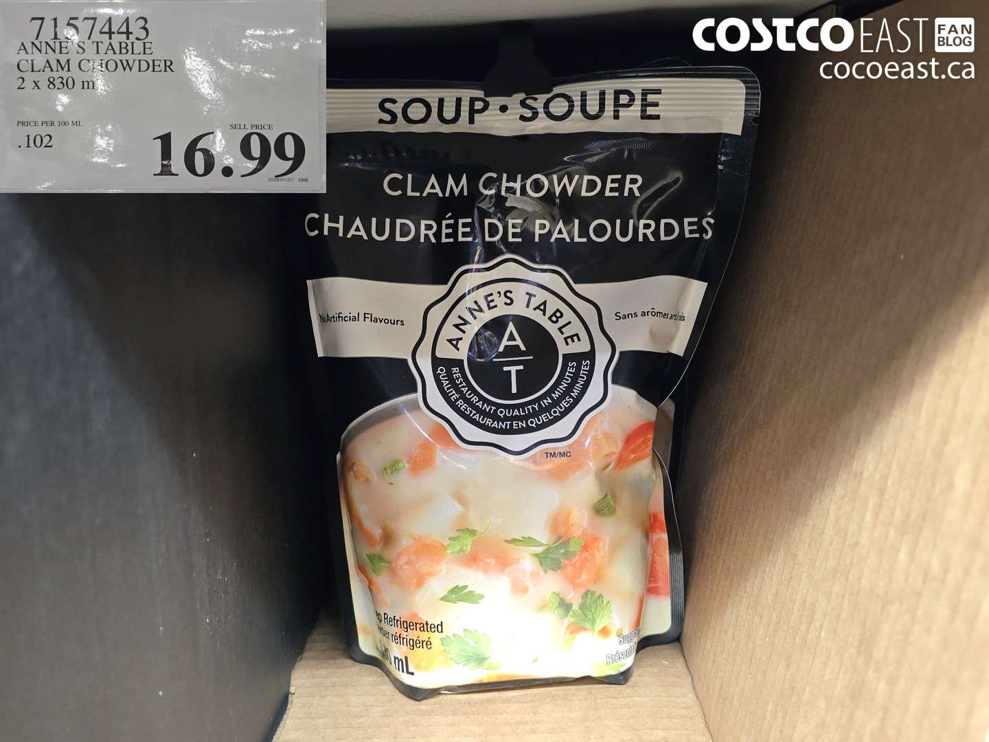 7157443 ANNE'S TABLE CLAM CHOWDER 2 X 830 ml $16.99