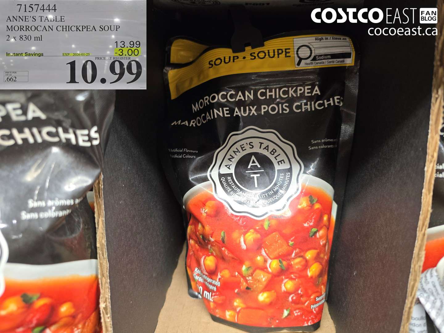 7157444 ANNE'S TABLE MORROCAN CHICKPEA SOUP 2 X 830 ml ($3.00 INSTANT SAVINGS EXPIRES ON 2026-01-25) $10.99