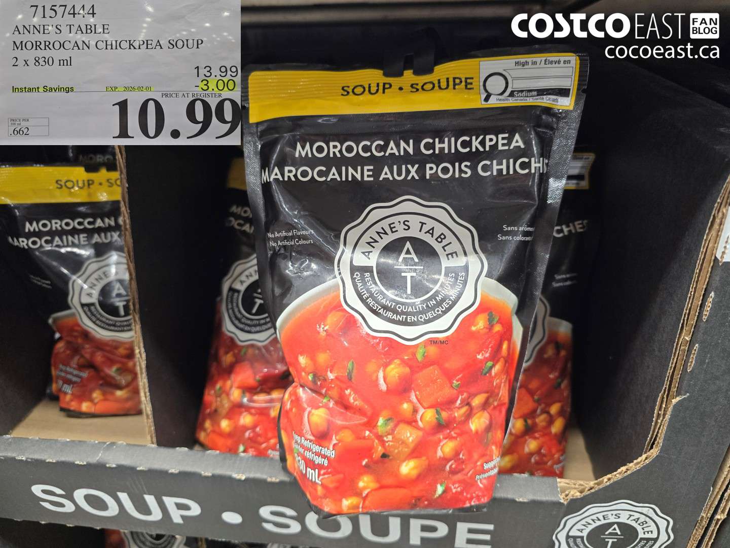 7157444 ANNE'S TABLE MORROCAN CHICKPEA SOUP 2 X 830 ml ($3.00 INSTANT SAVINGS EXPIRES ON 2026-02-01) $10.99