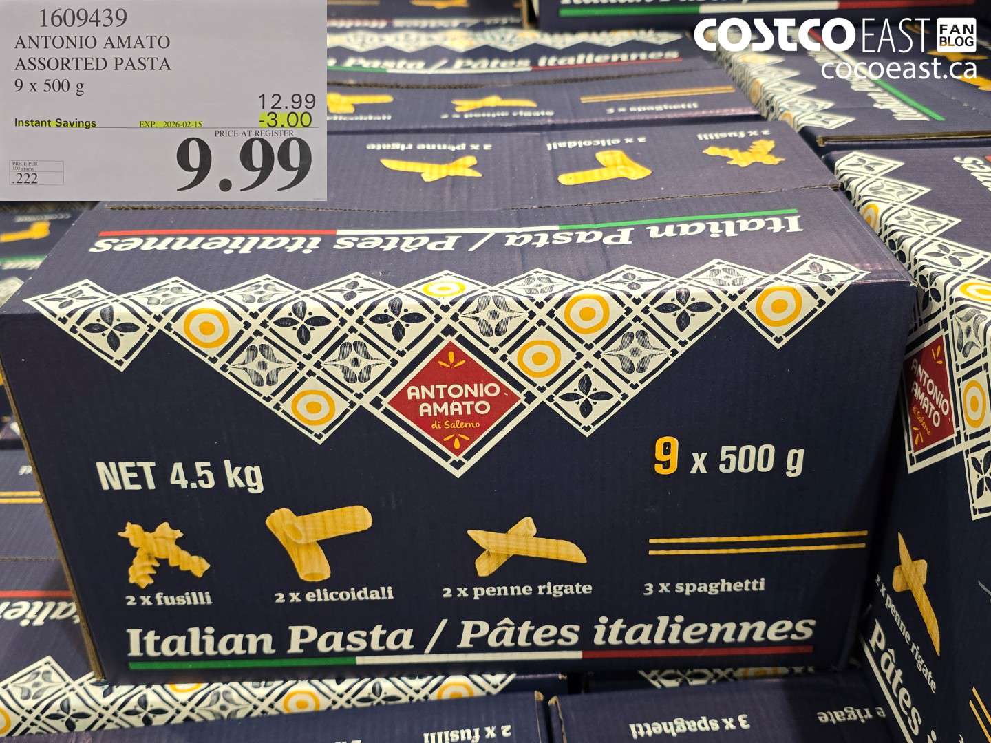 1609439 ANTONIO AMATO ASSORTED PASTA 9 x 500 g ($3.00 INSTANT SAVINGS EXPIRES ON 2026-02-15) $9.99