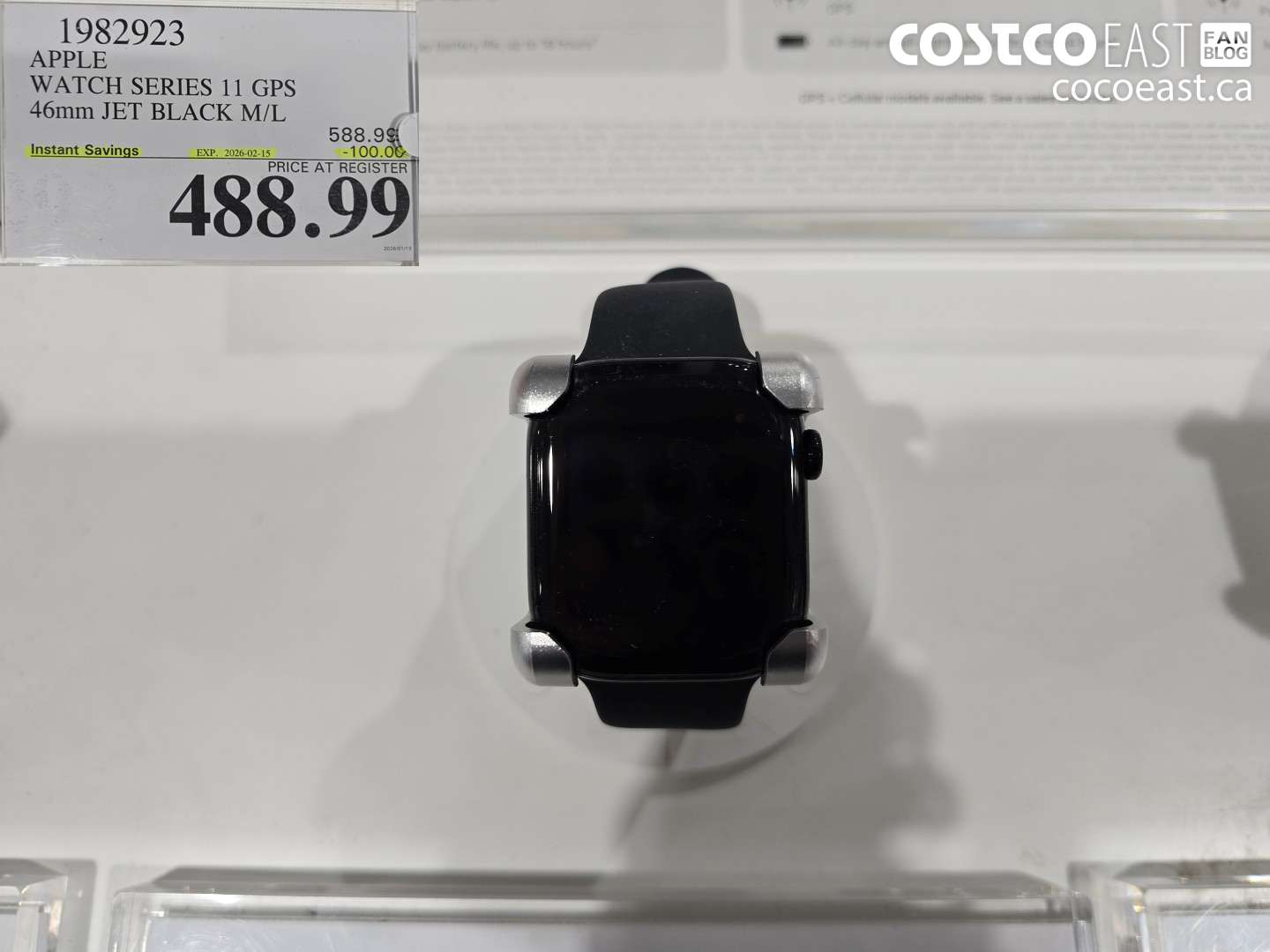 1982923 APPLE WATCH SERIES 11 GPS 46mm JET BLACK M/L ($100.00 INSTANT SAVINGS EXPIRES ON 2026-02-15) $488.99