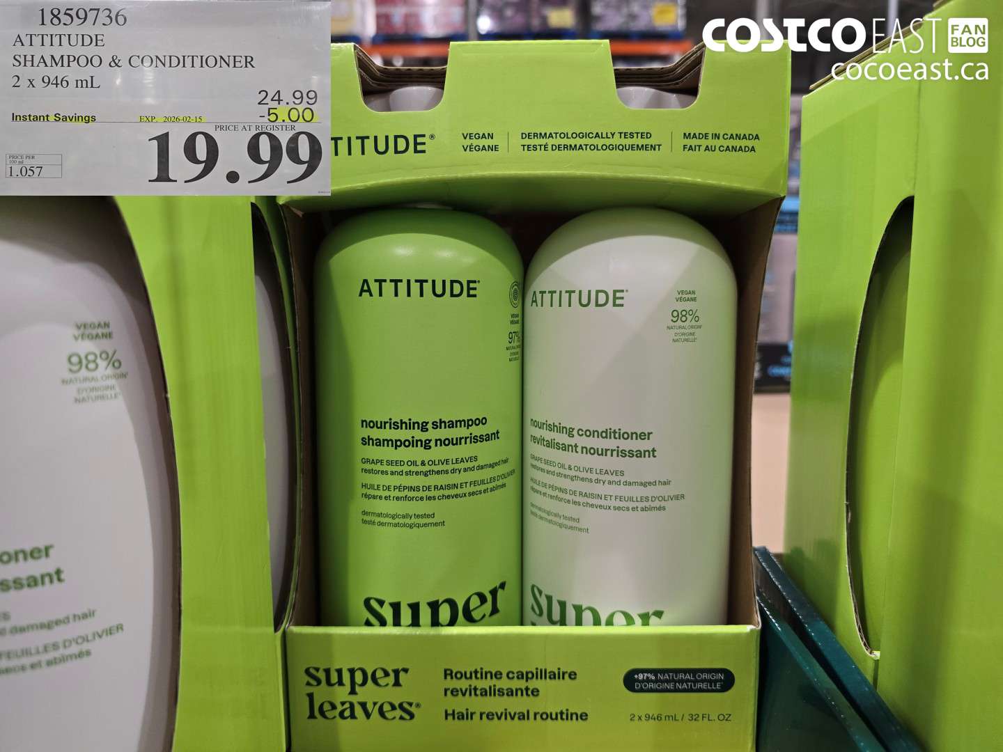 1859736 ATTITUDE SHAMPOO + CONDITIONER 2 x 946 mL ($5.00 INSTANT SAVINGS EXPIRES ON 2026-02-15) $19.99