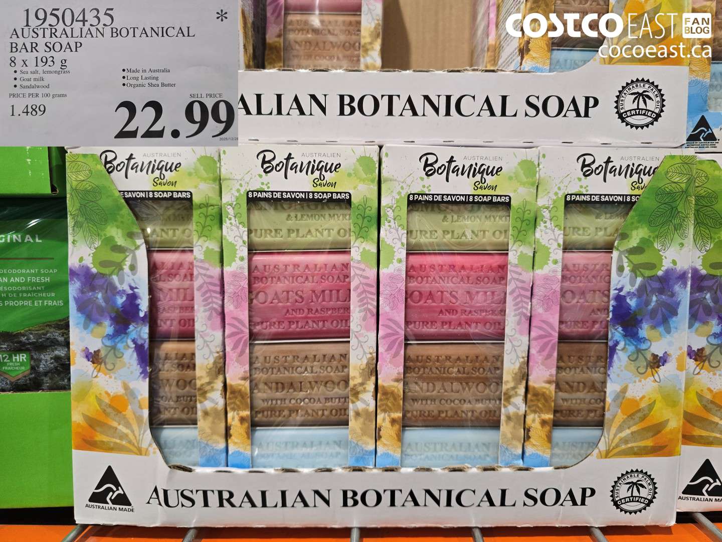 1950435 AUSTRALIAN BOTANICAL BAR SOAP 8 X 193 G $22.99