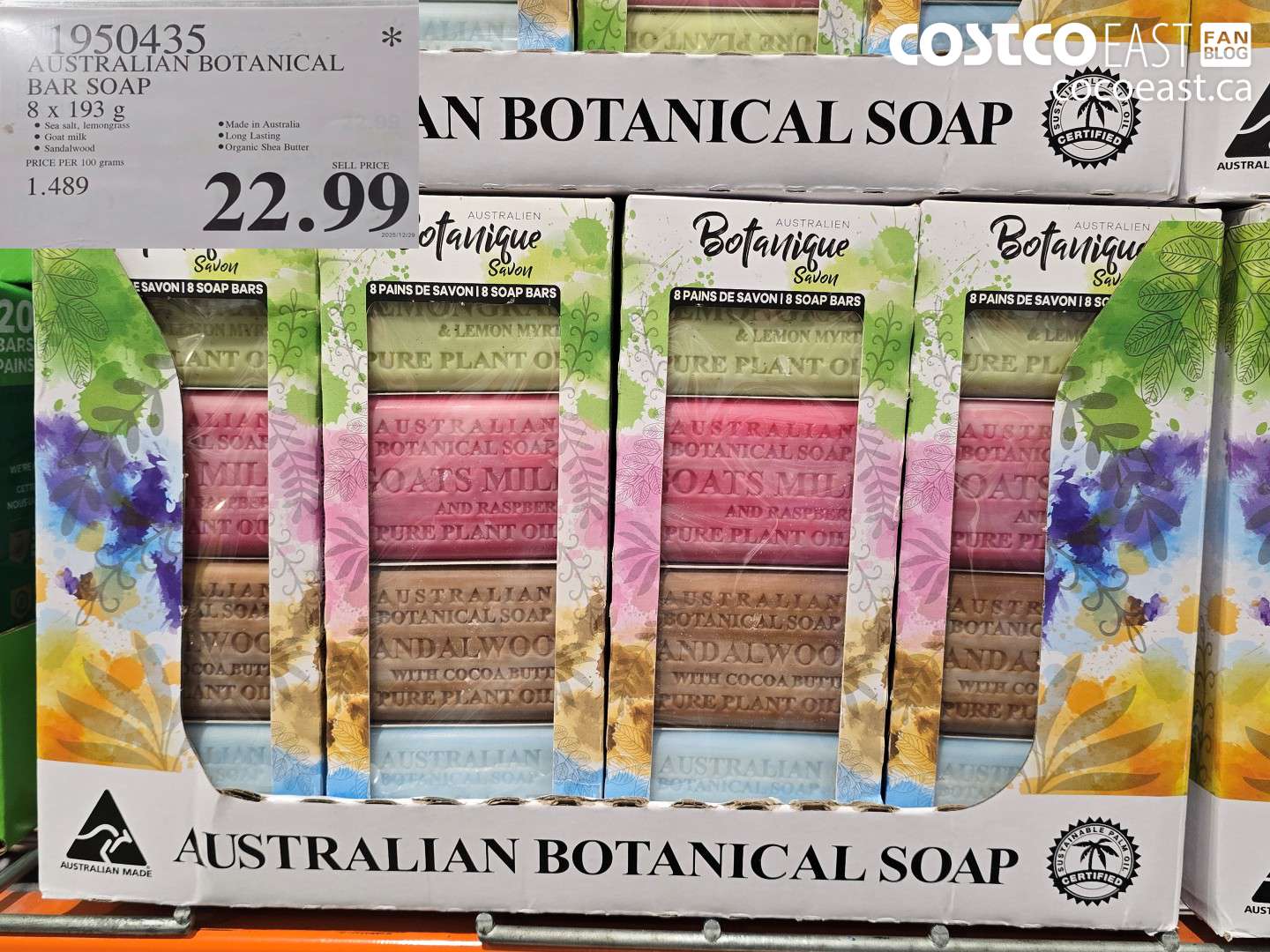 1950435 AUSTRALIAN BOTANICAL BAR SOAP 8 X 193 G $22.99