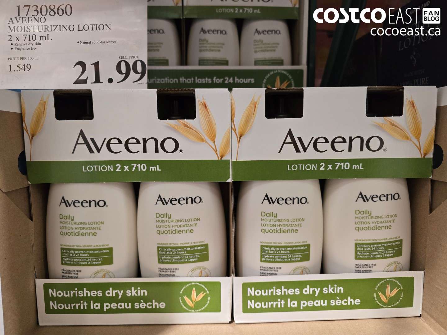 1730860 AVEENO MOISTURIZING LOTION 2 X 710 ML $21.99