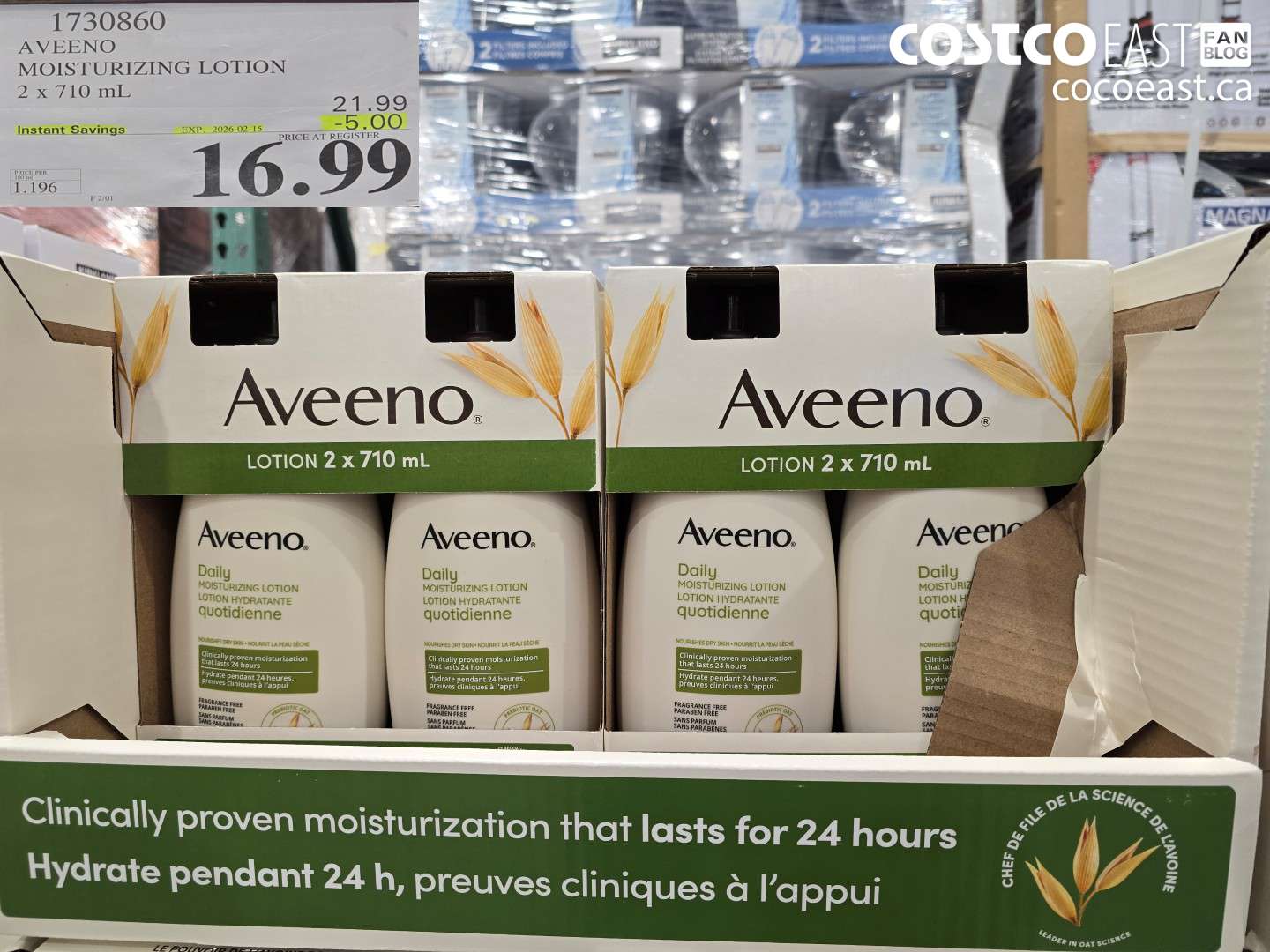 1730860 AVEENO MOISTURIZING LOTION 2 X 710 ML ($5.00 INSTANT SAVINGS EXPIRES ON 2026-02-15) $16.99